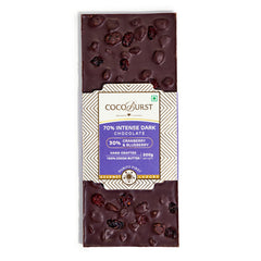 70% Intense Dark Chocolate || 30% Cranberry & Blueberry