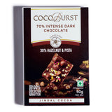 70% Intense Dark Chocolate || 30% Hazelnut & Pista