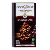 70% Intense Dark Chocolate || 30% Hazelnut & Pista
