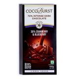 70% Intense Dark Chocolate 30% Cranberry & Blueberry
