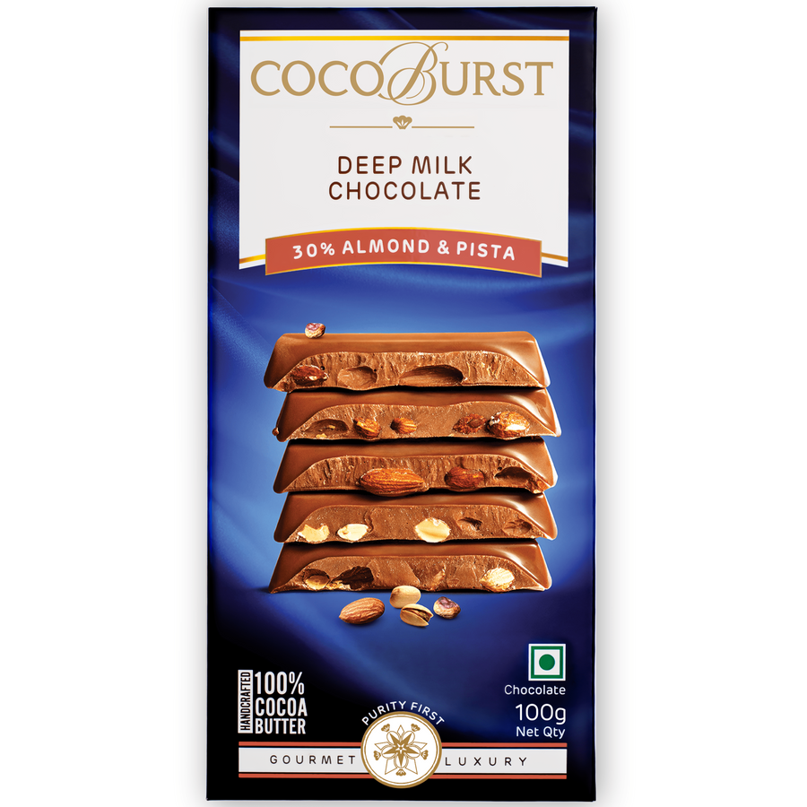 Deep Milk Chocolate 30% Almonds & Pista -  100g/200g