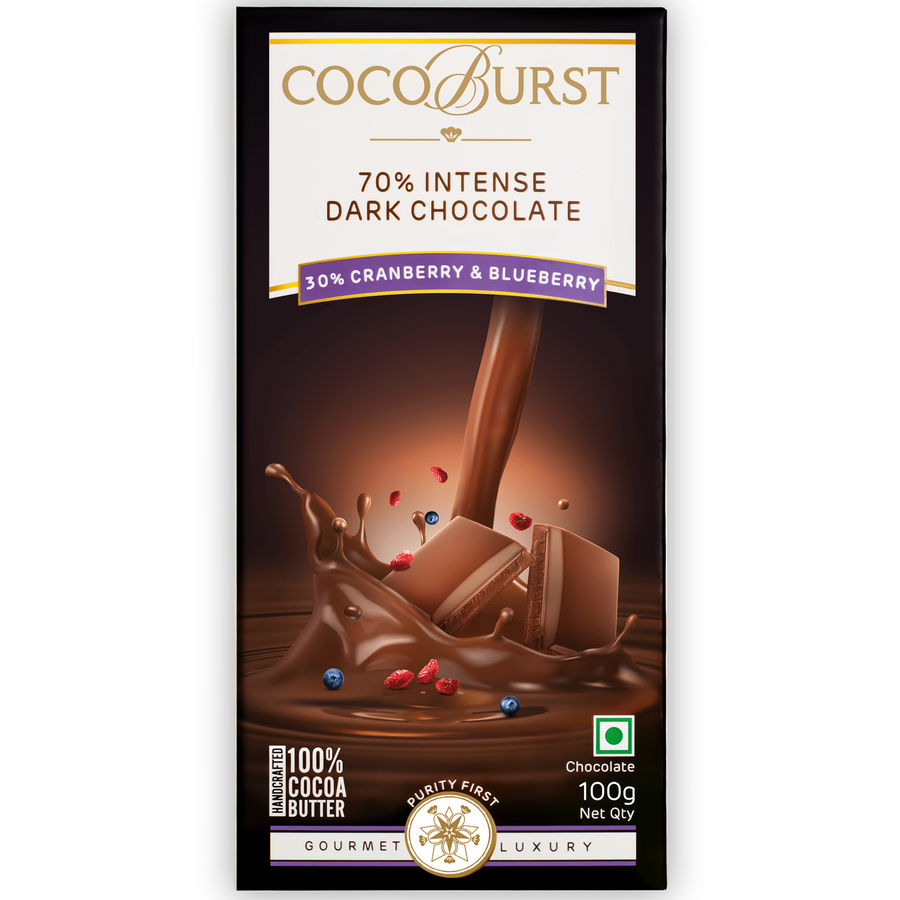 70% Intense Dark Chocolate 30% Cranberry & Blueberry -100g/200g