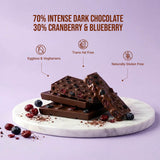 70% Intense Dark Chocolate || 30% Cranberry & Blueberry