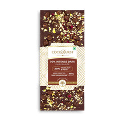 70% Intense Dark Chocolate || 30% Hazelnut & Pista