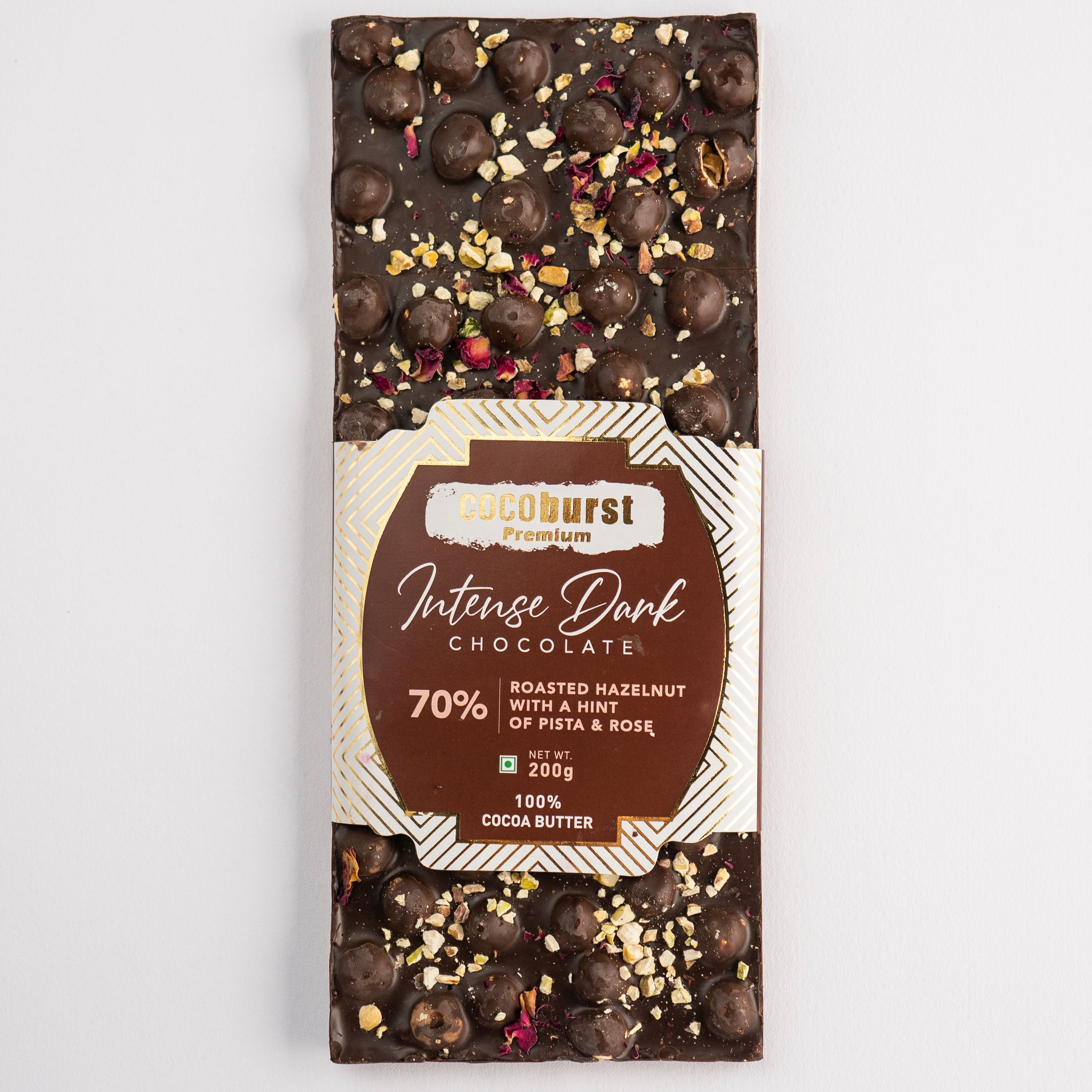 70% Intense Dark Chocolate 30% Hazelnut & Pista - 100g/200g