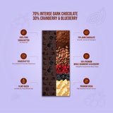 70% Intense Dark Chocolate 30% Cranberry & Blueberry