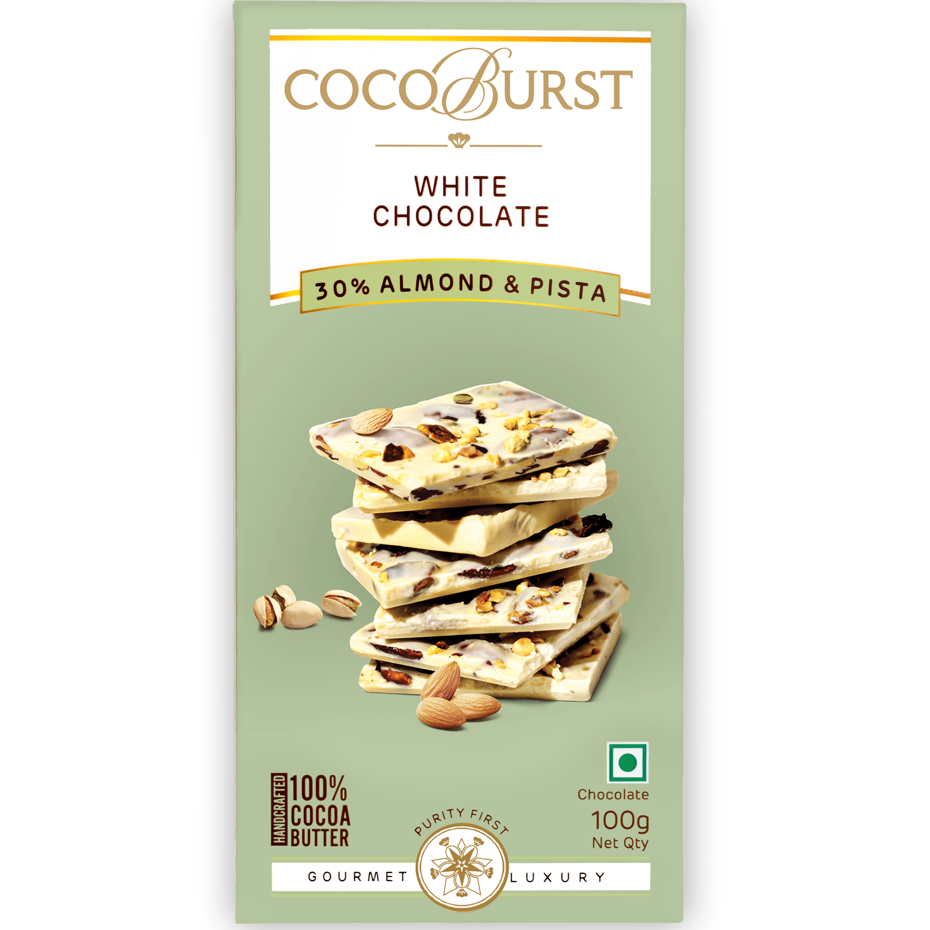 White Chocolate 30% Almond & Pista - 100g/200g