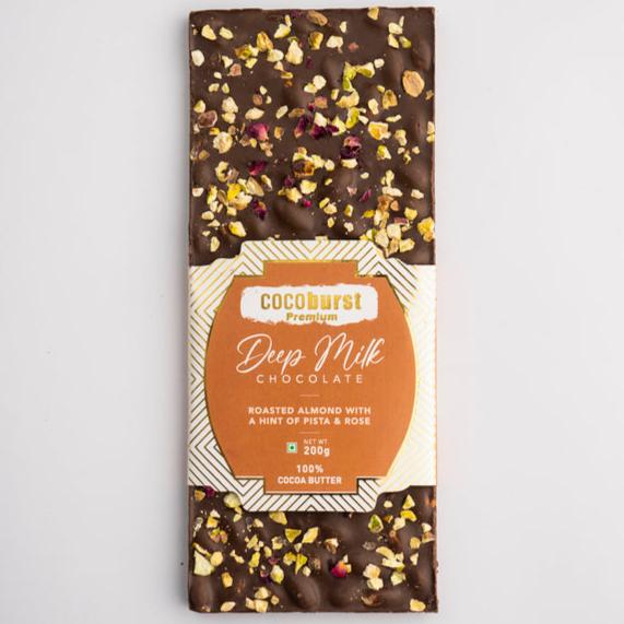 Deep Milk Chocolate 30% Almonds & Pista -  50g/100g/200g